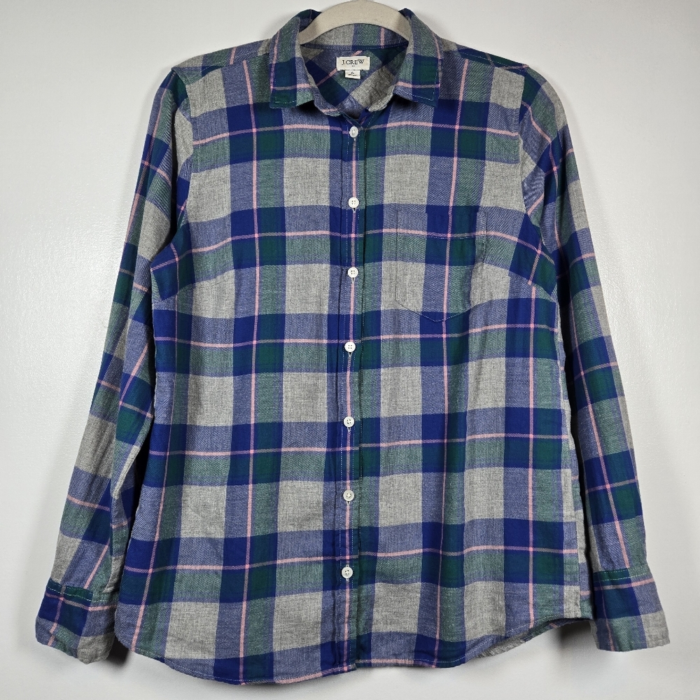 J. Crew Cotton Plaid Flannel Long Sleeve Button Down Shirt Size Small